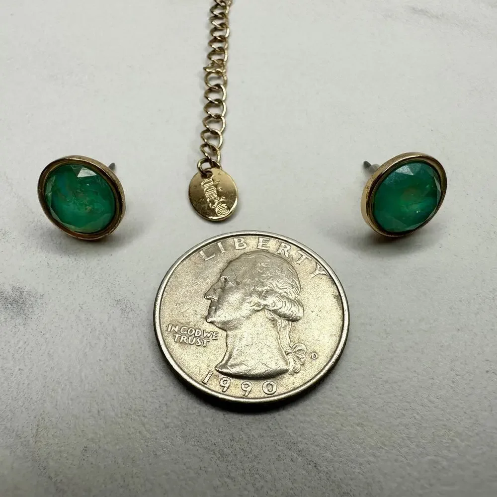 Claire's Irridescent Green and Gold Tone Bib Necklace with Matching Earrings